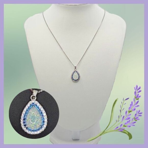 Simulated Opal Teardrop Pendant Necklace (NWOT) - Picture 1 of 6